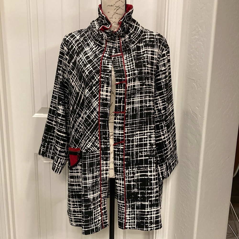 Moonlight Y&S Fashion Jacket - Black & White with Red Accents - Wearable Art!
